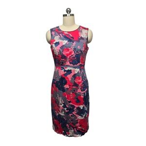 Boden Print Sheath Dress Pink Blue Gray‎ Sleeveless Knee Length Size US 6